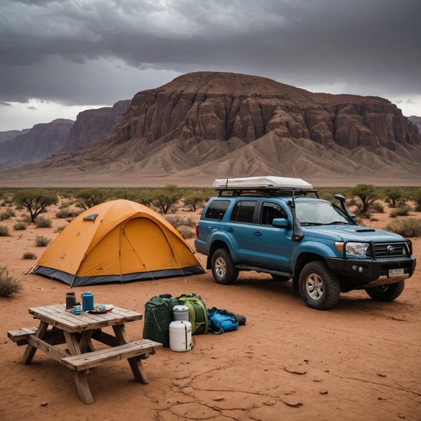 Quels sont les équipements nécessaires pour un camping en région aride pendant la saison des pluies?